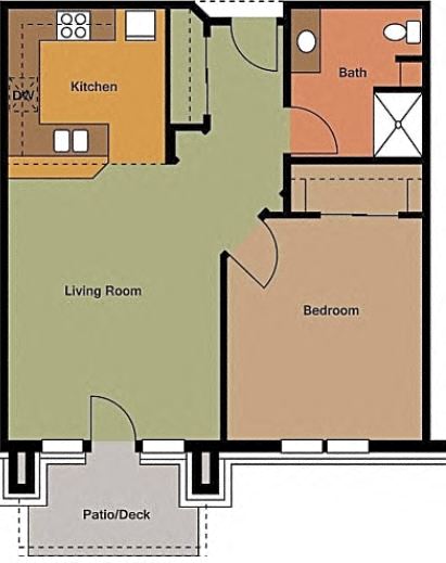 Floor plan for 1 bed, 1 bath, 702 sqft